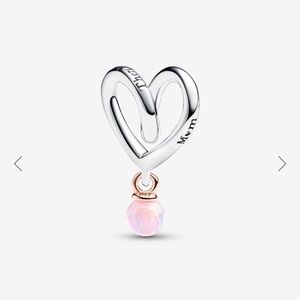 Pandora Silver Mom Heart Charm with Pink Pearl